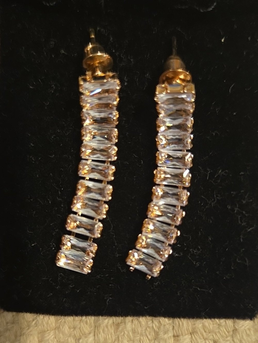 Gold-Tone Clear Crystal Linear Drop Earrings